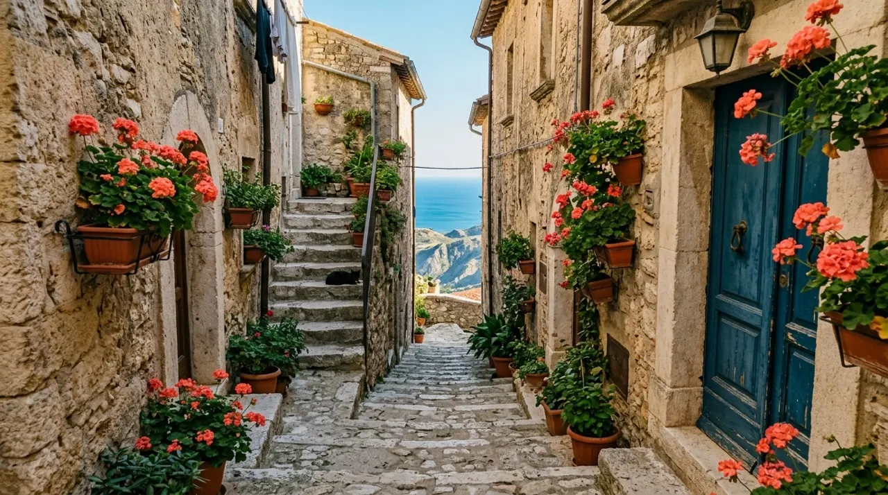 Vicolo di un borgo collinare dell'entroterra teramano