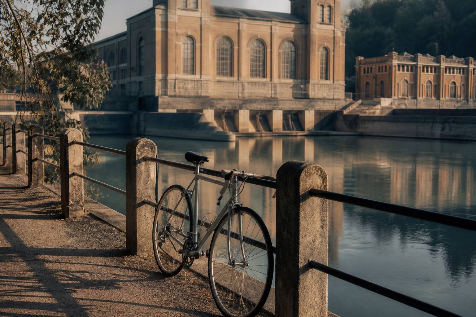 Chemin de halage le long de l'Adda avec un vélo