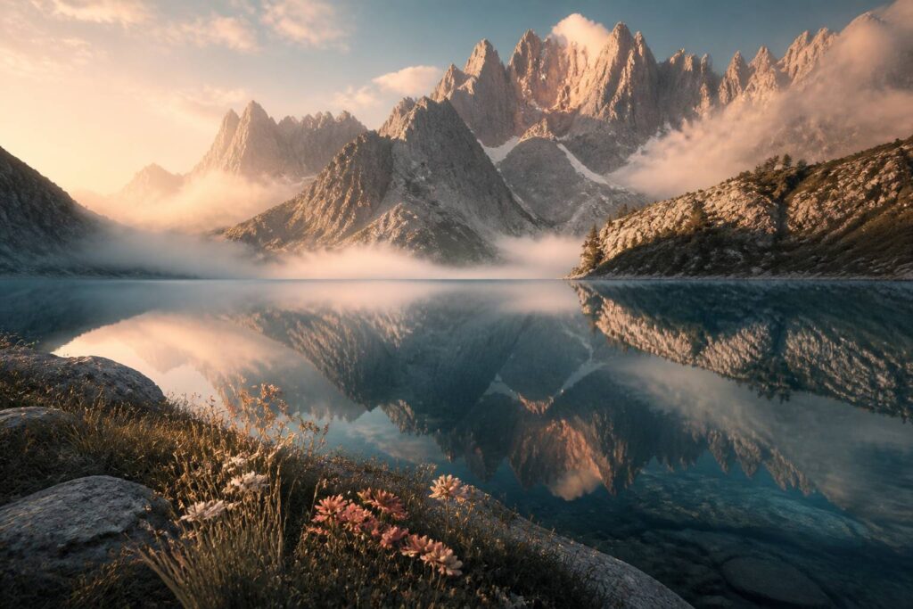 Lac alpin turquoise de Misurina entouré des sommets des Dolomites