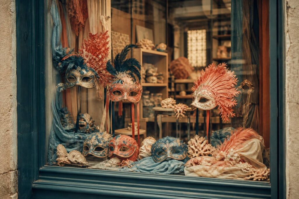 Masques de carnaval italiens dans un atelier