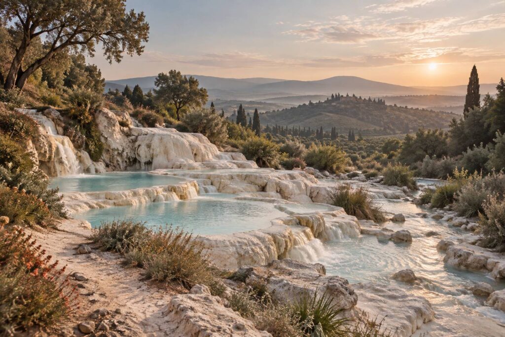 Illustration éditoriale du sujet : Bagni di San Filippo: Le Terme Segrete Nel Cuore Della Toscana