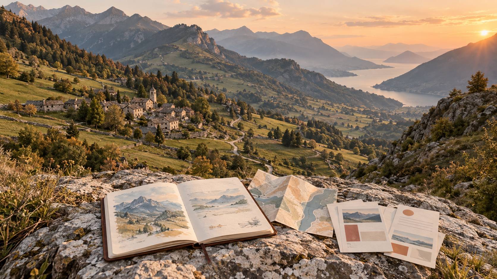 Illustration éditoriale du sujet : Esplorando la Valsassina: un gioiello nascosto nel cuore della Lombardia