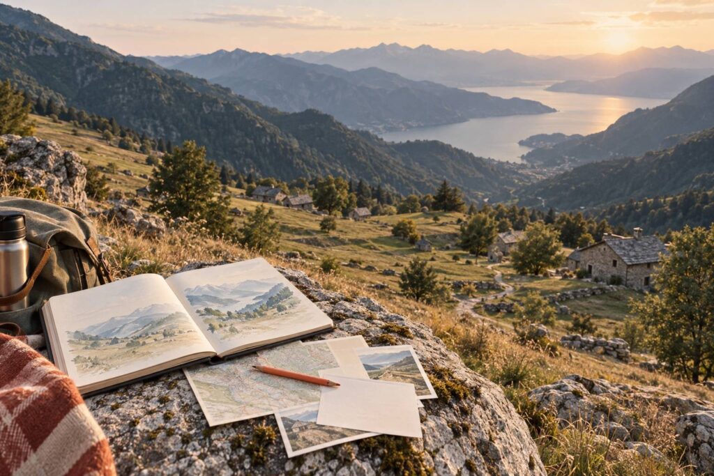 Illustration éditoriale du sujet : Esplorando la Valsassina: un gioiello nascosto nel cuore della Lombardia