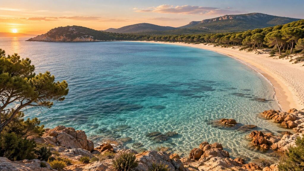 Illustration éditoriale du sujet : La Spiaggia di Mugoni in Sardegna: un angolo di paradiso tropicale nel cuore del Mediterraneo