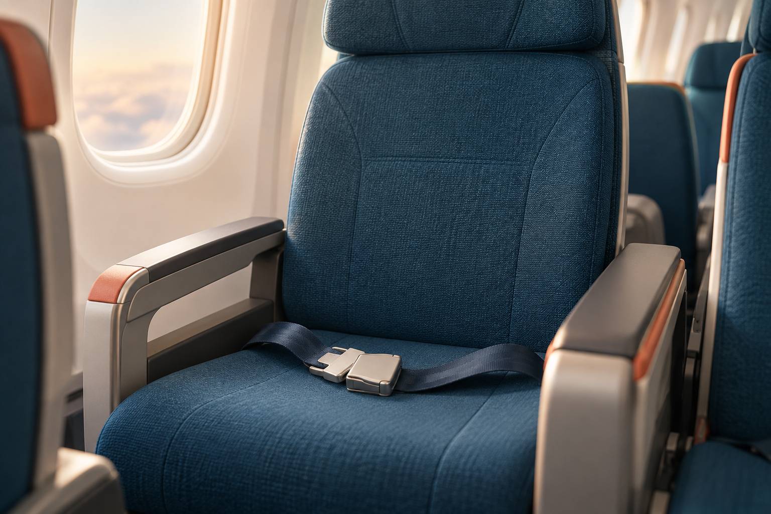 Siege central avec ceinture dans une cabine d'avion generique vide